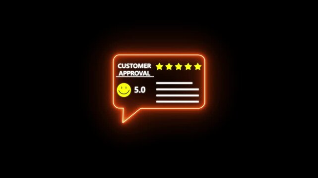Customer Approval Positive Service Review With Five Star Rating And Smiley Icon, motion graphic of Customer Feedback Concept. 4k animation video
