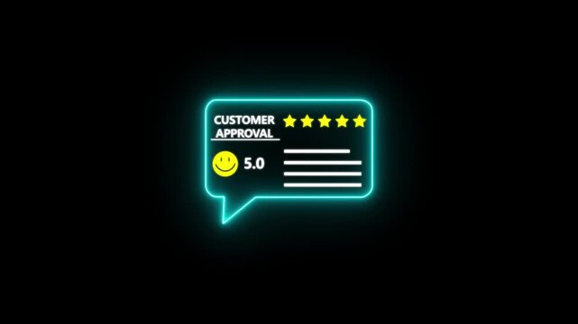 Customer Approval Positive Service Review With Five Star Rating And Smiley Icon, motion graphic of Customer Feedback Concept. 4k animation video