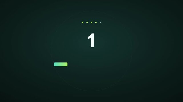 Digital green countdown timer from five to one with loading bar blocks