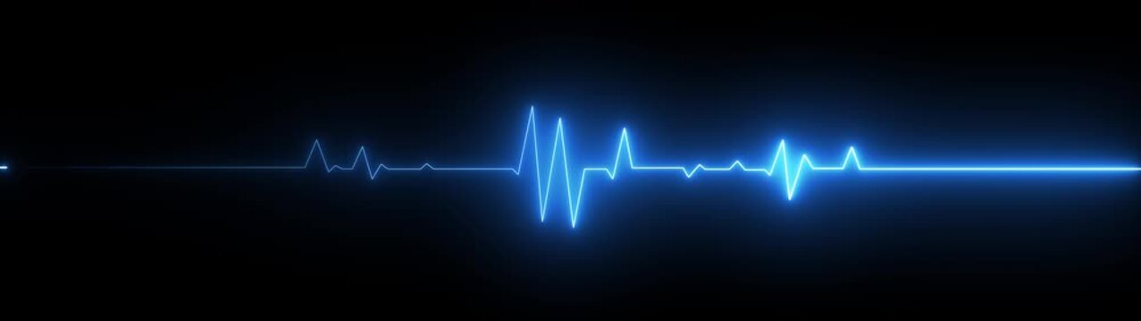 Blue Neon Heartbeat Line on a transparent Background cardiogram pulse. motion graphic of heart beat concept 4k animation motion video.