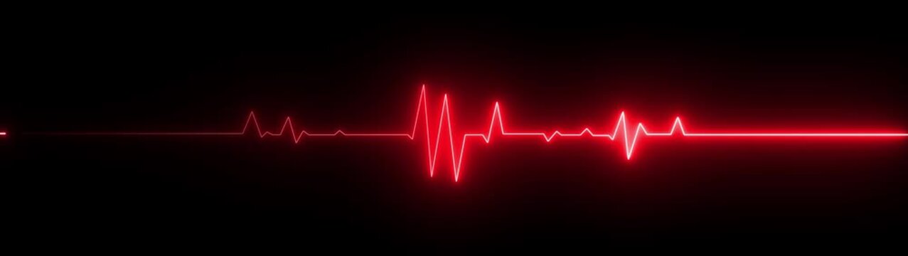 Red Neon Heartbeat Line on a transparent Background cardiogram pulse. motion graphic of heart beat concept 4k animation motion video.