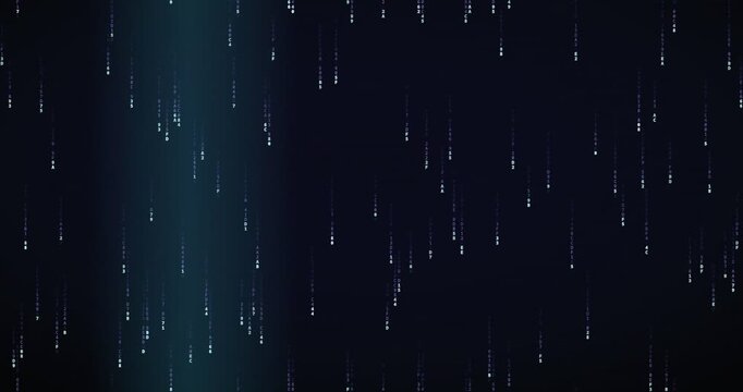 Hexadecimal code symbols fall steadily in a violet-hued matrix rain animation with a controlled terminal glow.