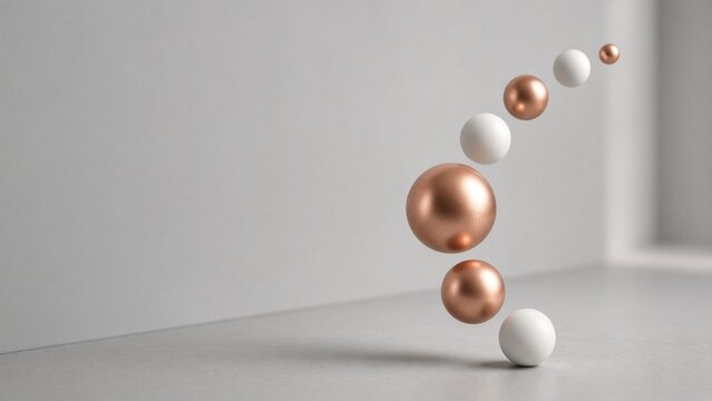 Abstract Floating Copper and White Spheres on Gray Background