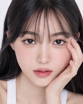 Beautiful Young Asian Woman with Natural Makeup and Black Hair