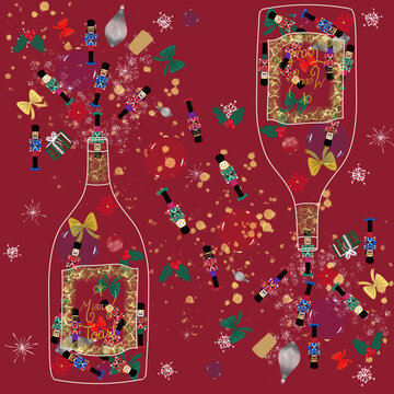 Christmas nutcracker and ornaments seamless pattern