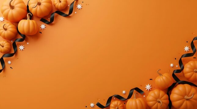 Orange Halloween background with pumpkins and black ribbons