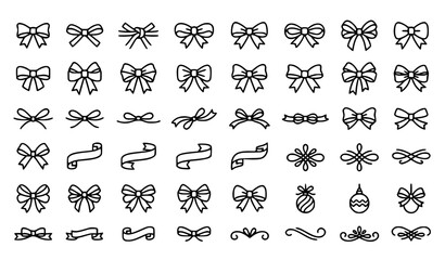 Obraz premium Minimal Ribbon Bow Outline Icons Black Vector Collection