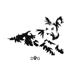 Fototapeta premium Vector drawing of a dog. Black and white gestalt design of a funny pet. Little doggy. Cute animal illustration. Postcard for International Dog Day. Drawing of an animal in the Gestalt style.