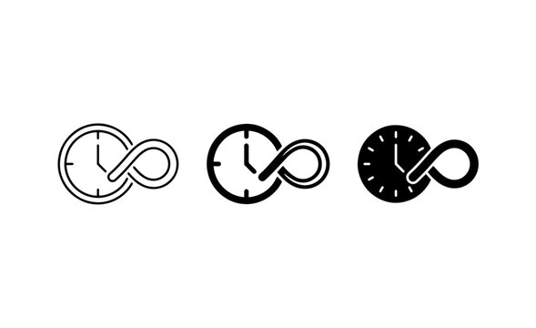 Infinity Clock Icons, Infinite Time Symbol, Timelessness Vector Set