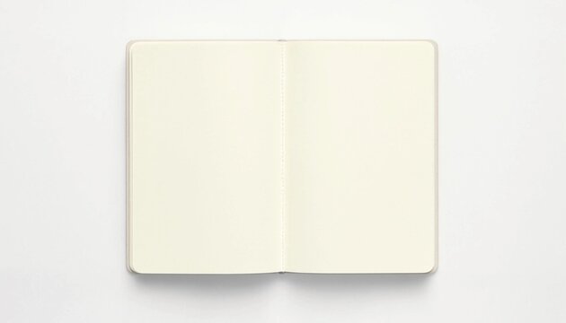 Open blank notebook with ivory paper sheets for creative writing and artistic journaling projects.
