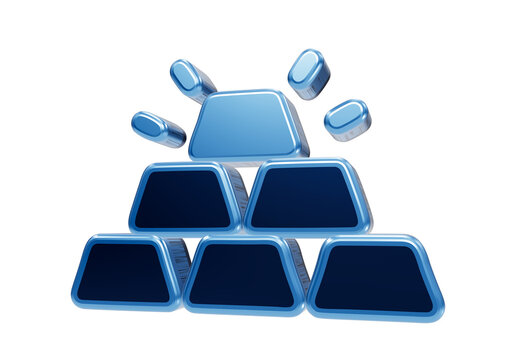 Blue Ingots Stacked: A pyramid of metallic blue ingots, with some floating above, signifies wealth and investment.