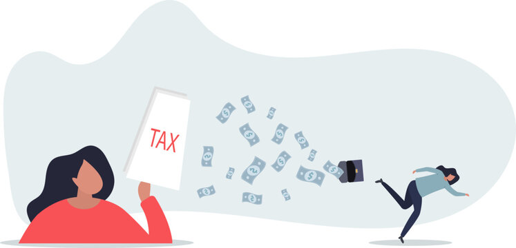 A businesswoman evades taxes and loses money.flat design.