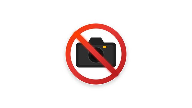 No Photography Lens Flare Slash Lock Reveal Warning Sign 4K Animation | Seamless Loop