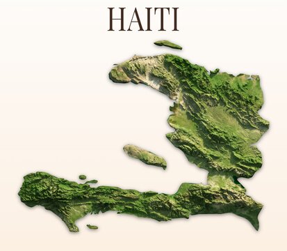 Haiti Shaded Relief Map. Hillshaded physical terrain map illustration. Light background with title. Illustration elements derived from NASA Imagery and NASADEM Global Elevation Model.