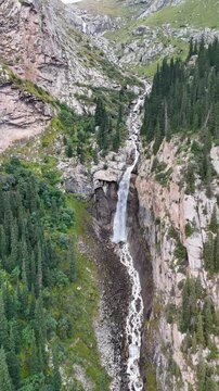 Aerial View of Chasha Manasa and Slez Barса Waterfalls, Gagarin Trail, Kyrgyzstan