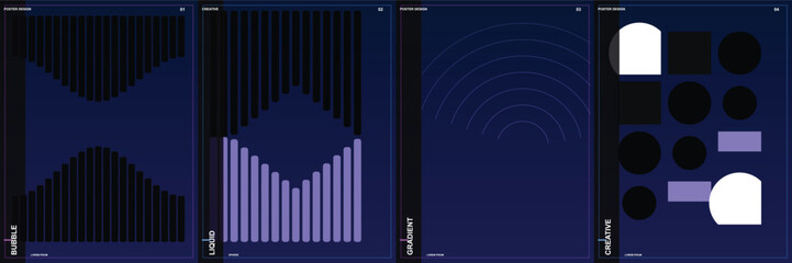 Naklejka premium Abstract geometric poster design set with dark blue background