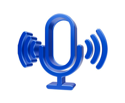 Blue Microphone Icon with Sound Waves: A stylized blue microphone icon representing audio or sound, with emanating sound waves on either side, suggesting voice transmission or broadcasting.