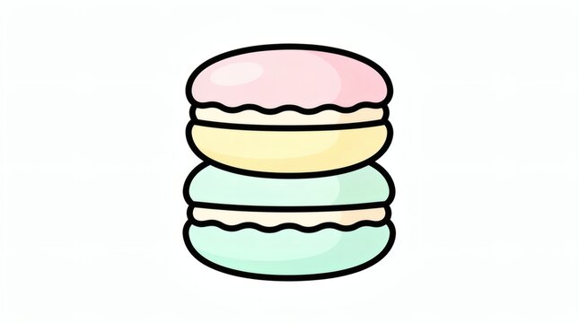 Macarons stacked vertically against a plain white background showcase vibrant pastel colors and sweet French pastry craftsmanship in this vector illustration.