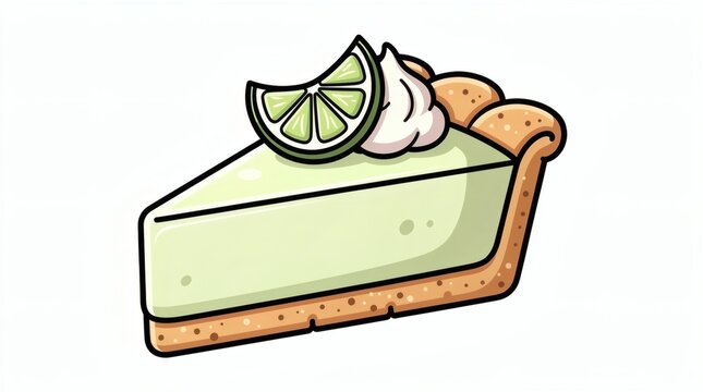 Key lime pie slice featuring a buttery crust and smooth citrus filling topped with whipped cream and a fresh lime wedge.