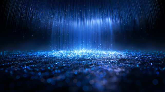 Abstract Blue Fiber Optic Light and Digital Particles Background