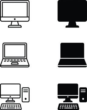 Various computer devices icons in outline and filled styles