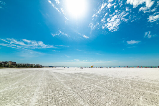 Sun shining over white sand at Siesta Key