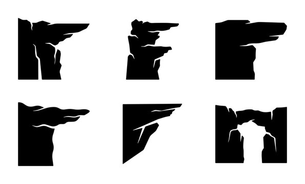 Cliff Edge Vector Icons, Rocky Outcrop Silhouettes, Mountain Ledge Graphics, Dramatic Landscape Elements, Outdoor Adventure Design Assets