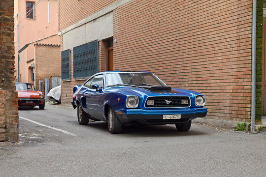 Vintage Ford Mustang II coupe (1974) in classic car rally, in November 11, 2018 in Bagnacavallo, RA, Italy