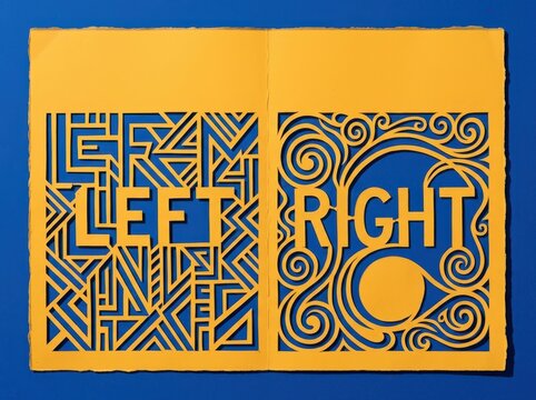 Left Right paper cut typography with bold geometric contrast