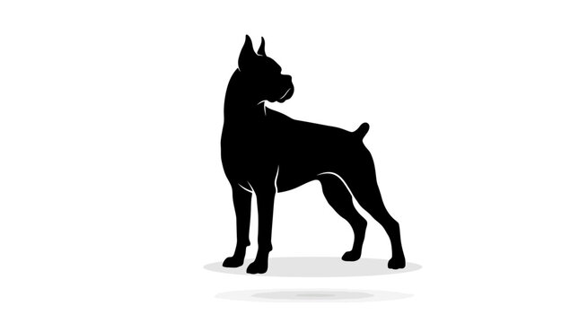 Boxer dog silhouette vector illustration showing a majestic canine standing still against a plain white background