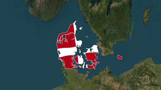 Denmark Map Animation on Topographic Globe with National Flag