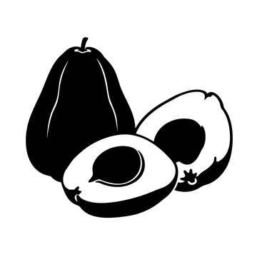 Black silhouette of pomerac fruit whole and halves vector