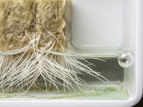 Hydroponic Seedling Root System in Glass Water Macro Detail