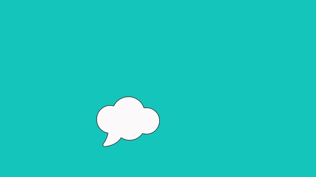 A white cartoon speech bubble isolated on a bright teal background