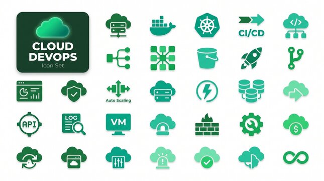 Cloud and DevOps Line Icon Set, Editable Stroke Vector Icons for Software Development and IT Infrastructure Design