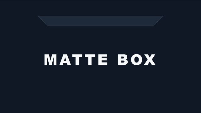 Matte box cinematic camera equipment title card for production and tutorials animation 4k camera gear