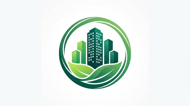Green city building logo design, ecofriendly architecture concept