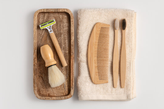 Eco friendly zero waste men grooming kit mockup on white background