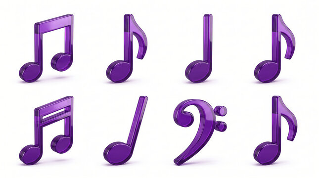 Purple musical notes arranged on white background