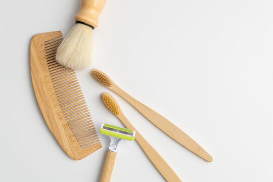 Zero waste men grooming and shaving kit with bamboo razor and toothbrushes
