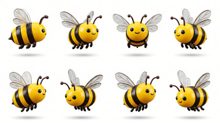 Obraz premium Cute cartoon bees flying in a grid pattern
