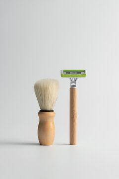 Zero waste men shaving kit with bamboo razor and wooden brush