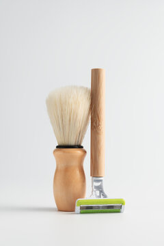 Zero waste men shaving kit with bamboo razor and wooden brush