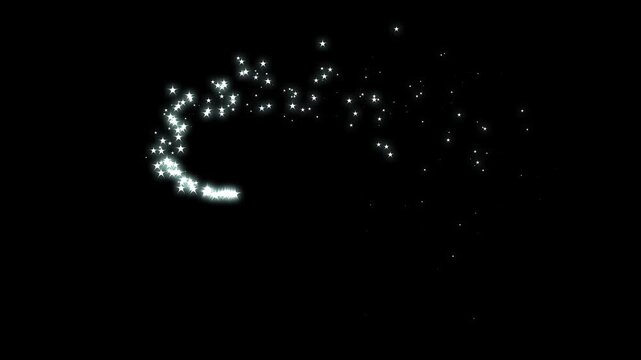 glittering stars trail moving horizontally from left to right on black background.glitter sparkle path white twinkling stars line, fast glittering star lines, sparkling starry 4k.