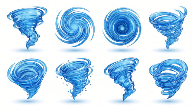 Blue water tornadoes swirling in air