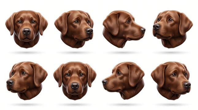 Chocolate Labrador dog heads in various angles