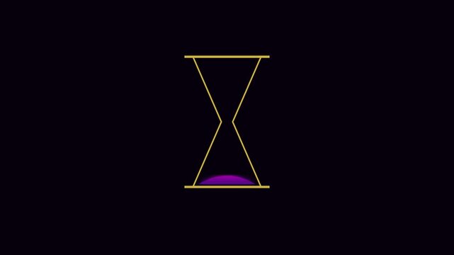Minimalist hourglass with purple sand flowing animation on 4k black background, sand timer time countdown