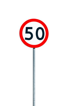 50 km/h speed limit road sign isolated PNG on transparent background, European traffic sign for maximum speed restriction