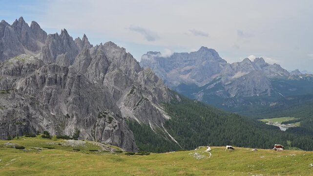 The mountain peaks of Ciadin del deserto in the Dolomites in Italy.