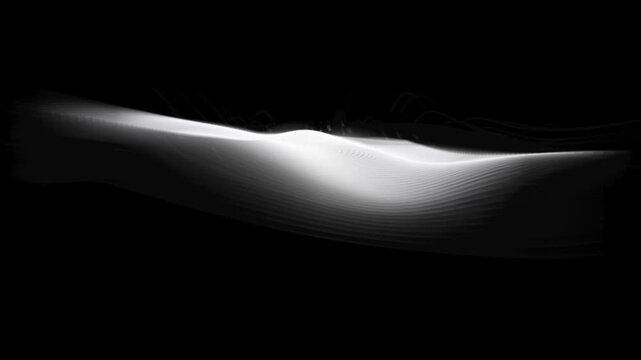 Abstract elegant glowing white fluid wave lines undulating on black background animation.